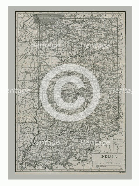 Map of Indiana, USA, c1900s Creator: Emery Walker Ltd.