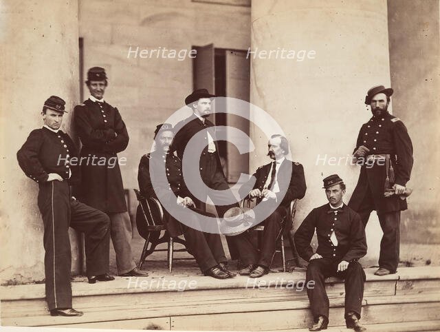 Brigadier General Gustavus A. DeRussy and Staff on Steps of Arlington House, Arlington..., May 1864. Creator: Alexander Gardner.