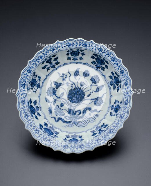 Lobed Dish with Bouquet of Lotus and Saggitaria, Ming dynasty, Xuande reign (1426-1435). Creator: Unknown.