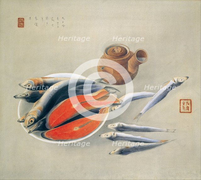 Still Life. Salmon Slices and Sardines, 1924. Artist: Bakusen, Tsuchida (1887-1936)