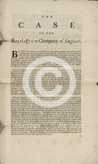 The case of the Royal African Company of England, 1747-04-30. Creator: Unknown.