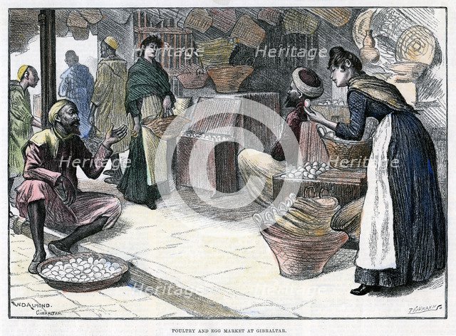 Poultry and egg market in Gibraltar, c1880.Artist: P Naumann