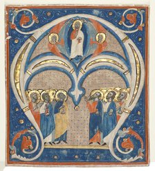 Historiated Initial (A) Excised from a Responsorial: Christ in Majesty with Saints, c. 1280-1300. Creator: Unknown.