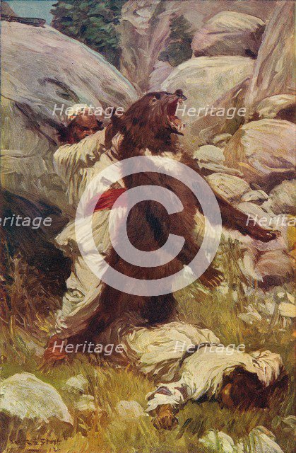 'Wrestling with a Bear', c1912. Artist: Unknown.