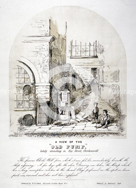 View of Clerks' Well pump in Ray Street, Finsbury, London, c1825.         Artist: FC Price