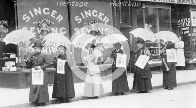 A parasol parade selling The Suffragette newspaper, Brighton, Sussex, 1914. Artist: Unknown