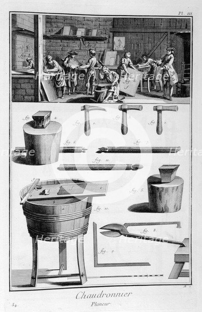 Interior of a Ironmongers, and plans of instruments, 1751-1777. Artist: Denis Diderot 