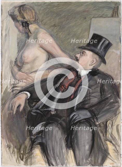 Arne Cederholm with a Model, 1905. Creator: Magnus Enckell.