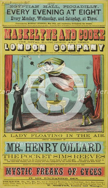 Maskelyne and Cooke, A Lady floating in the air at the Egyptian Hall, Piccadilly, 1873. Creator: Unknown.