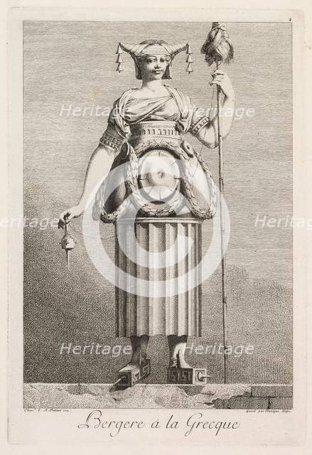 Mascarade à la Grecque: Bergère à la Grecque (Plate 4), 1771. Creator: Benigno Bossi (Italian, 1727-1792).