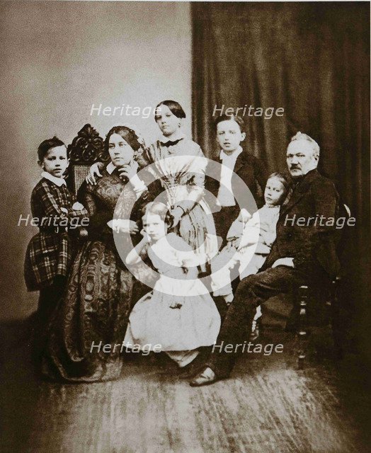 The Tchaikovsky family. Left to right: Pyotr, Alexandra Andreyevna, Alexandra, Zinaida, Nikolai, Ipp