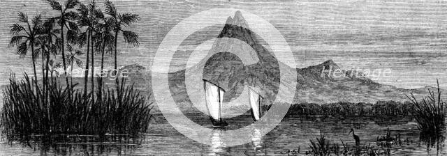 The gig and whaler H.M.S. Gorgon off the high hill of Makanga, in the River Sheri, 1862. Creator: Unknown.