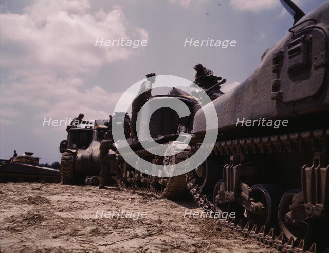 M-3 and M4 tank company at bivouac, Ft. Knox, Ky., 1942. Creator: Alfred T Palmer.