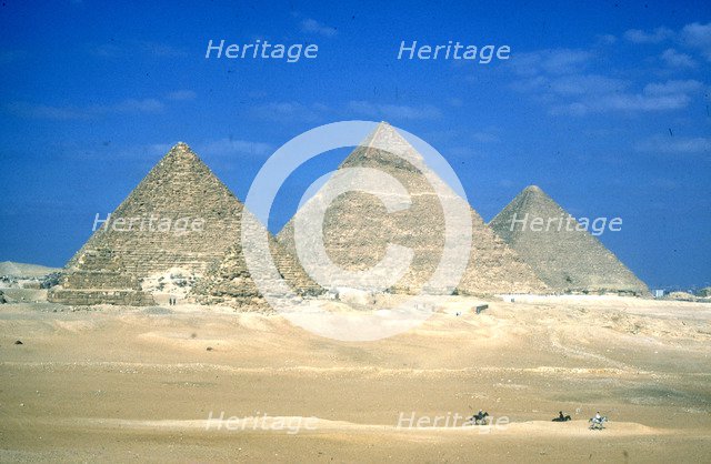 Pyramids of Khafre and Mycerinus, Giza, Egypt, 4th Dynasty, c26th century BC. Artist: Unknown