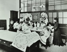 Bobbin lace and embroidery class, Northern Polytechnic, London, 1907.  Artist: Unknown.
