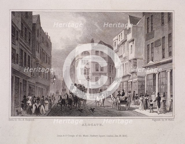 Aldgate High Street, London, 1830. Artist: W Wallis