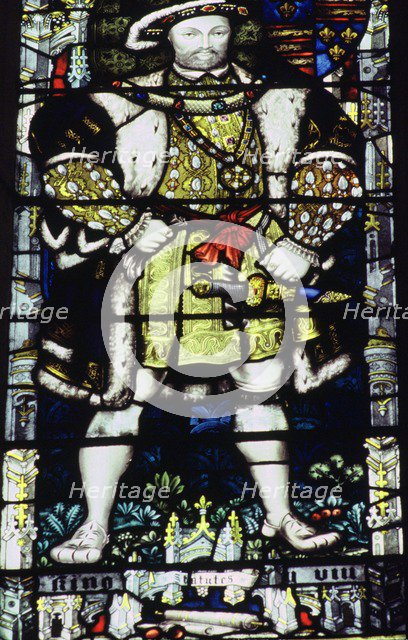 Stained glass depiction of King Henry VIII of England, Canterbury Cathedral. Artist: Unknown