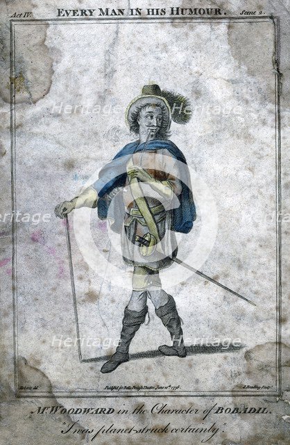 'Mr Woodward in the character of Bobadil', 1776.Artist: J Reading