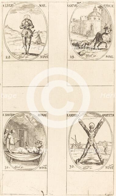 St. Liverius; St. Saturninus; St. T(I?)oscion; St. Andrew. Creator: Jacques Callot.