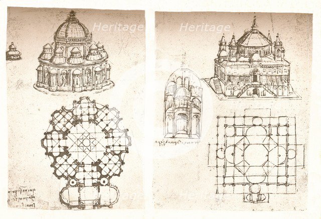 Two drawings of churches, c1472-c1519 (1883). Artist: Leonardo da Vinci.