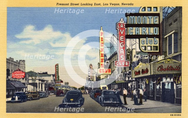 'Fremont Street Looking East, Las Vegas, Nevada', postcard, 1946. Artist: Unknown