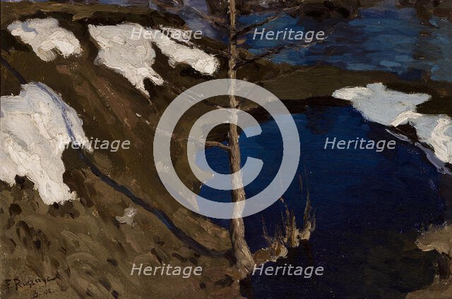 A stream in winter, 1900. Creator: Ferdynand Ruszczyc.