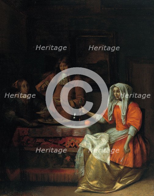 Interior with Two Women and a Man Drinking and Eating Oysters. Artist: Hooch, Pieter, de (1629-1684)