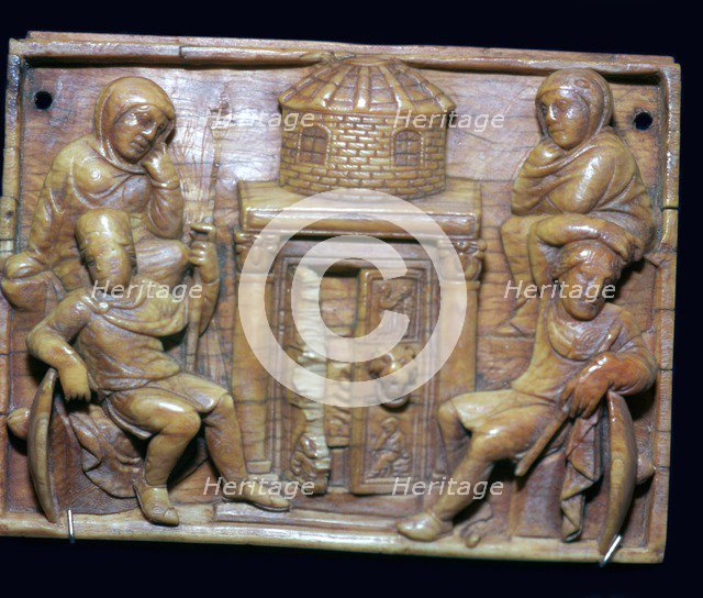Byzantine ivory panel showing the tomb of Jesus on Easter morning, 5th century. Artist: Unknown