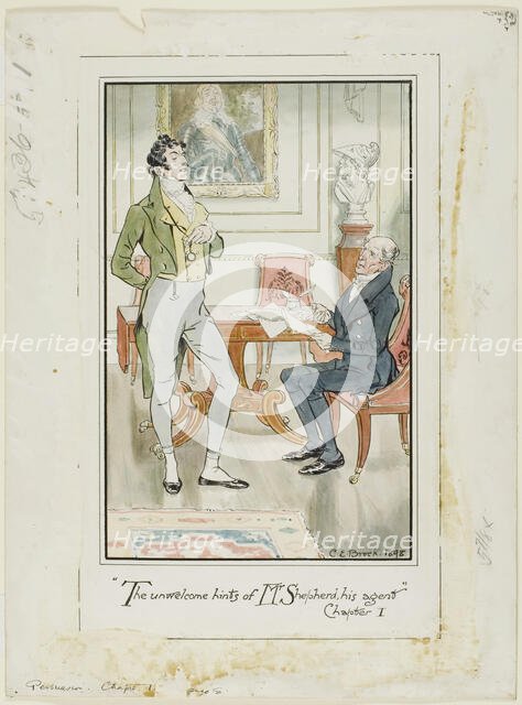 The unwelcome hints of Mr. Shepherd, his Agent,' Chapter I frontispiece for Jane Austen's..., 1898. Creator: Charles Edmund Brock.