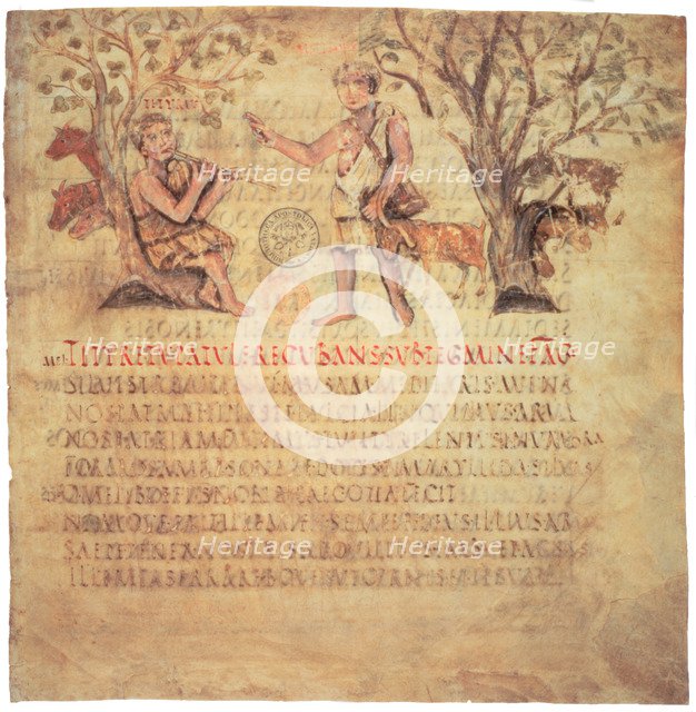 Tityrus playing the pipes, 5th century. Artist: Unknown