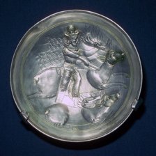 A Sassanid silver dish showing King Shapur II, 4th century. Artist: Unknown