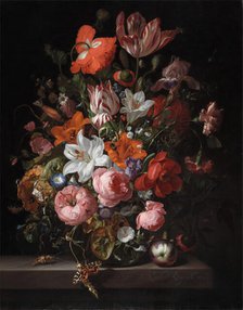 Flowers in a Glass Vase, 1704. Creator: Rachel Ruysch.
