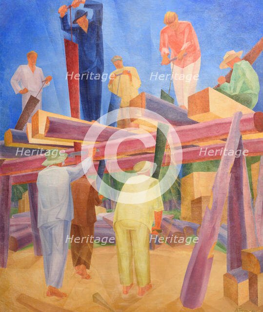 Sawyers, 1929. Creator: Bogomazov, Alexander Konstantinovich (1880-1930).