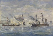 Peru - Bolivia - Chile War, 1879, naval battle between the Peruvian ship 'Huascar' against the Ch…