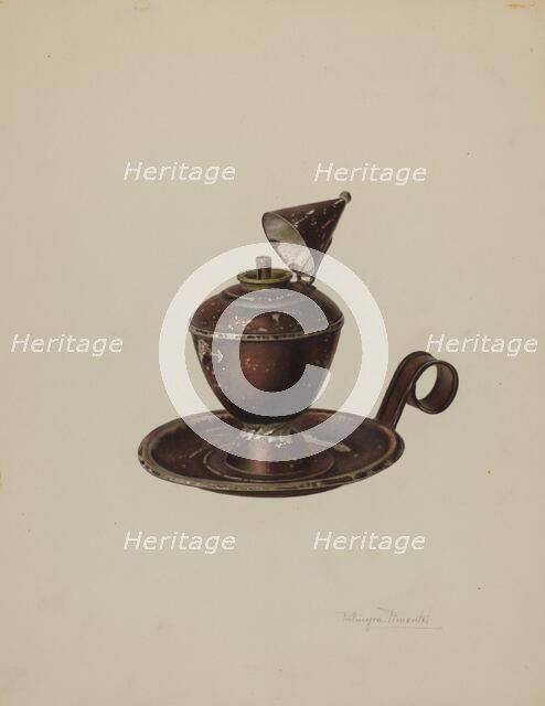 Sperm Oil Lamp, c. 1939. Creator: Palmyra Pimentel.