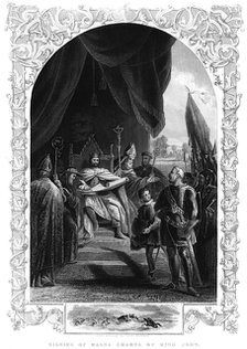 King John (1167-1216) signing the Magna Carta at Runnymede, 1215. Artist: Unknown