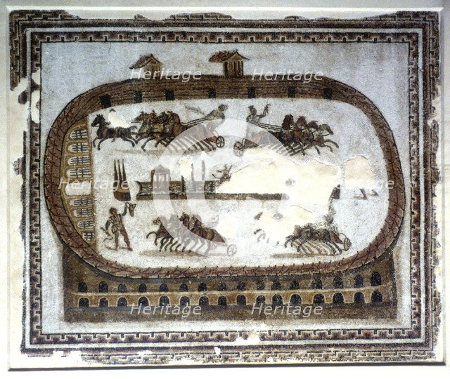 Chariot race in the arena, Roman mosaic, 2nd century. Artist: Unknown