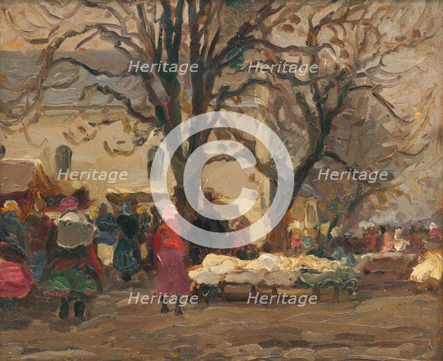 Market in front of the church, 1920-1928. Creator: Teodor Jozef Mousson.