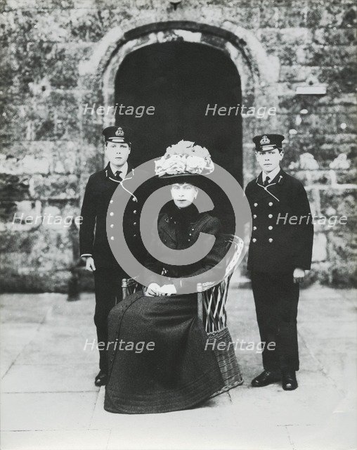 The Princess of Wales with Prince Edward and Prince Albert, Barton Manor, Isle of Wight, 1909. Creator: Kirk & Sons of Cowes.