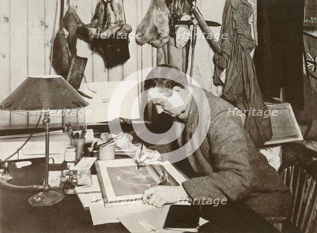 'Dr. Wilson Working Up The Sketch Which Is Given at P. 258', 1911, (1913). Artist: Herbert Ponting.