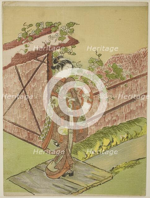 Meeting her Lover (parody of the Yugao chapter of "Tale of Genji"), c. 1766. Creator: Suzuki Harunobu.