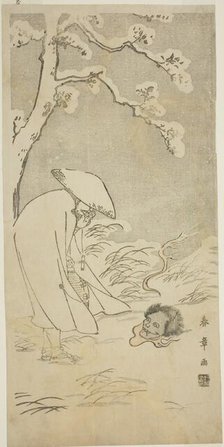 A Pilgrim Praying through the Night to the Buddha (kannenbutsu) is Startled by a Ghostly..., c.1768. Creator: Shunsho.