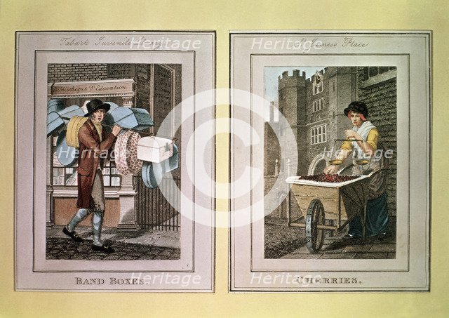 Street sellers selling band boxes and cherries, 1798. Artist: Unknown