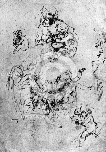 Studies for a 'Madonna Del Gatto', 15th century (1930).Artist: Leonardo da Vinci