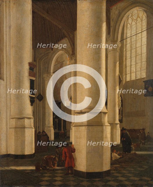 Interior of the Oude Kerk in Delft, with the Tomb of Vice-Admiral Pieter Pietersz Heijn, c.1650. Creator: Gerard Houckgeest.
