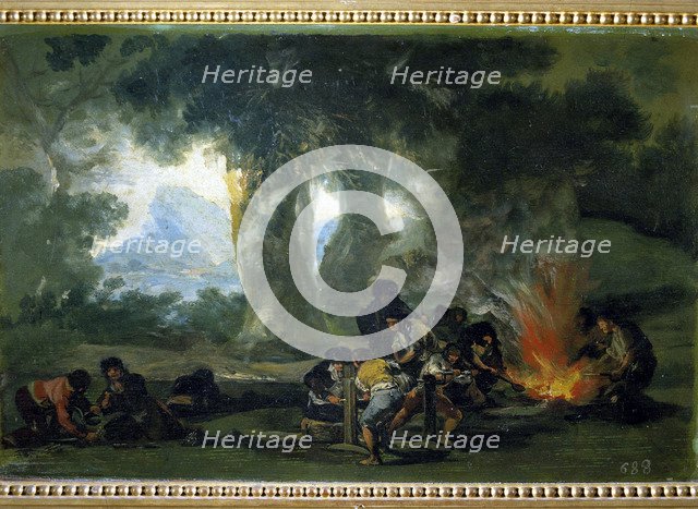 Bulls factory', oil on table (Back: Rifle bulls factory of Josef Mallen in the Sierra de Tardient…