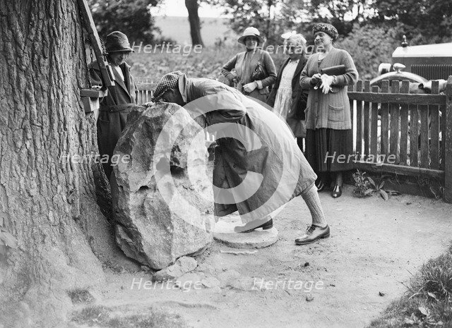 People visiting King Alfred's Blowing Stone, Kingston Lisle, near Uffington, Oxfordshire, c1920s. Artist: Bill Brunell.