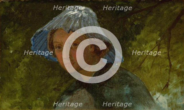 Mrs Linda Frolich with a Sunhat, 1859. Creator: Lorenz Frolich.