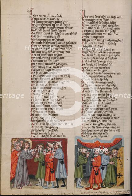 The Healing of the Blind: The Healed Man before the Israelites; Weltchronik, about 1400-1410. Creator: Unknown.