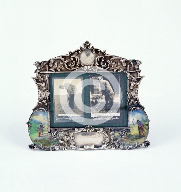 Silver picture frame with golfing photographs, USA, c1900.  Artist: Gorham Corporation